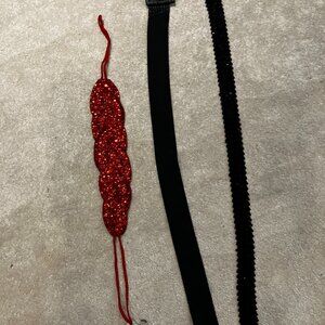 Three belts! red and glittery; black sequins ; and black stretch hip belt!